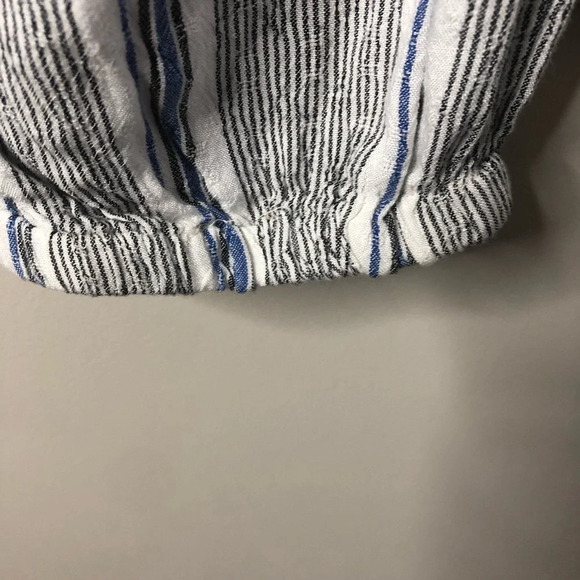 Angie Boho  Striped Pants Blue White Black S Elastic Waistband Tassels Pockets - Picture 11 of 12